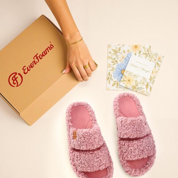 Women's Dusty-Rose Fuzzy Open-toe Slippers Soft Comfy Foam Indoor House Shoes - Picture 10 of 11